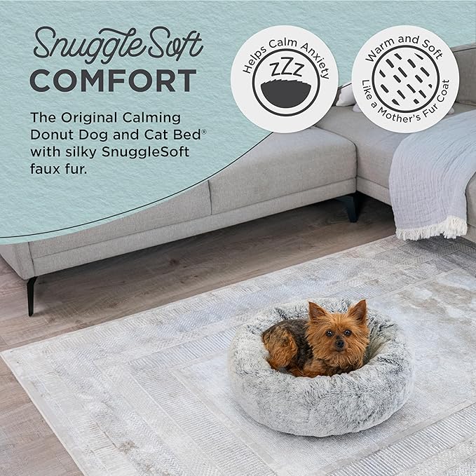 Best Friends by Sheri SnuggleSoft Faux Fur Calming Donut Bed for Small Dogs and Cats, Gray, Extra Small, 18" x 18"