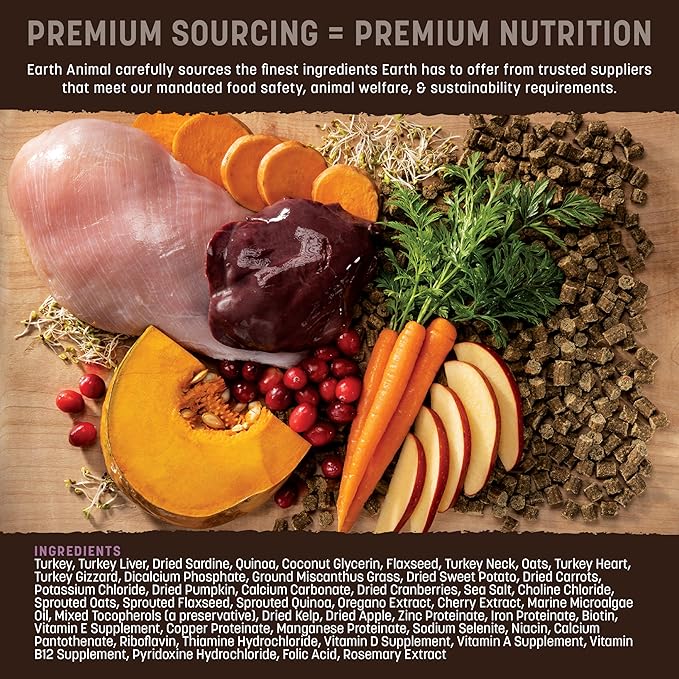 Earth Animal Wisdom Air Dried Dog Food | Turkey Recipe Premium Natural Dog Food | All Breeds & Ages | Made in The USA | 2 Pound Bag