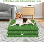 25" x 20" Dog Grass Pad with Tray, 3PCS Washable Artificial Grass Pee Pads for Indoor Dog Potty, Portable Reusable Pet Toilet for Small/Medium Dogs, 3-Layer System