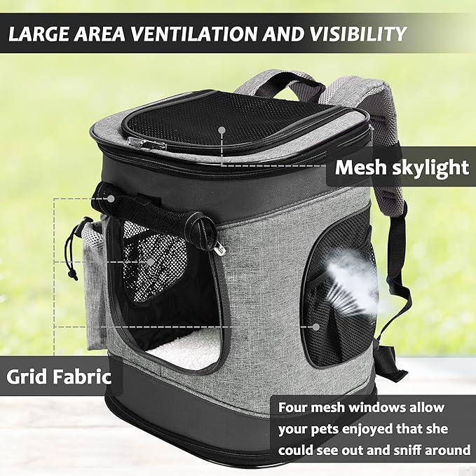 Kritter Planet Pet Carrier Backpack for Cats Dogs, Breathable Pet Backpack with 4 Mesh Window, Portable Pet Carrier for Camping