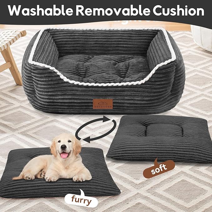 Rectangle Cat Dog Bed for Large Medium Small Pets Indoor Outdoor Machine Washable Sleeping Sofa Non-Slip Bottom Soft Puppy Bed Durable Orthopedic Calming Pet Cuddler (Medium, Dark Grey)