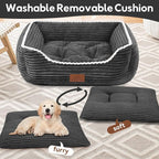 Rectangle Cat Dog Bed for Large Medium Small Pets Indoor Outdoor Machine Washable Sleeping Sofa Non-Slip Bottom Soft Puppy Bed Durable Orthopedic Calming Pet Cuddler (Medium, Dark Grey)