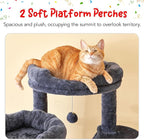 66-Inch Tall Cat Tree for Indoor Cats, Multi-Level Large Cat Tower with 3 Hammocks, 2 Padded Perches, cat Tree Tower with Scratching Post and Hanging Toys for Large Adult,Smoky Grey