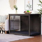 DWANTON Dog Crate Furniture with Cushion, Wooden Kennel Table with Double Doors, Indoor Dog House, Extra Large Size, 43.3" L, Dark Gray