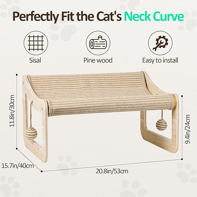 Sisal Cat Scratcher Bed for Indoor Cats,Hammock for Scratching Pad, 2 in 1 Elevated Cat Sisal Chair with 2 Toys Ball for Scratcher Lounge,Kitty Bench,Small Dog Bed,Natural Lounger Chair