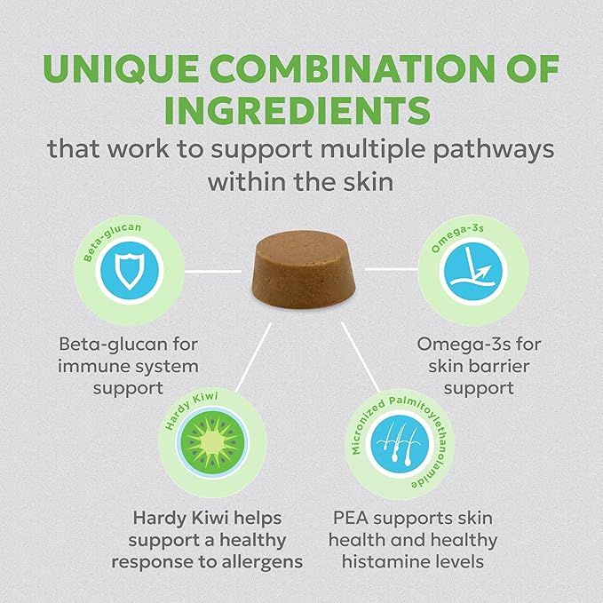 Nutramax Dermaquin Skin Support Supplement for Large Dogs, Supports Healthy Response to Allergens, with Hardy Kiwi, Omega-3s, and More, Tasty Soft Chews, 60 Count