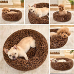Dog Calming Beds for Small Medium Large Dogs - Round Donut Washable Puppy Dog Bed, Anti-Slip Faux Fur Fluffy Donut Cuddle Anxiety Cat Pet Bed (28" Leopard Print)