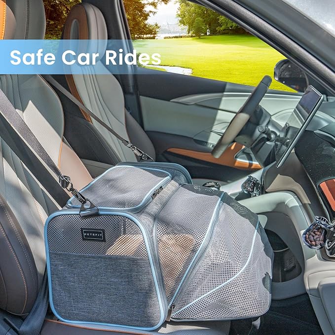 Petsfit Expandable Cat Carrier for 2 Cats Small Dog Carriers, Soft-Sided Portable Washable Pet Travel Carrier with Two Extension for Kittens, Puppies, Rabbits, 19 x 12x 12 inches, Light Grey