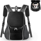 WOYYHO Pet Dog Carrier Backpack with Top and Side Windows, Small Dog Front Backpack Ventilated Dog Back Pack with Safety Belt for Travel Hiking Outdoor Adventures (Size M: 5-9 lbs, Black 2.0)