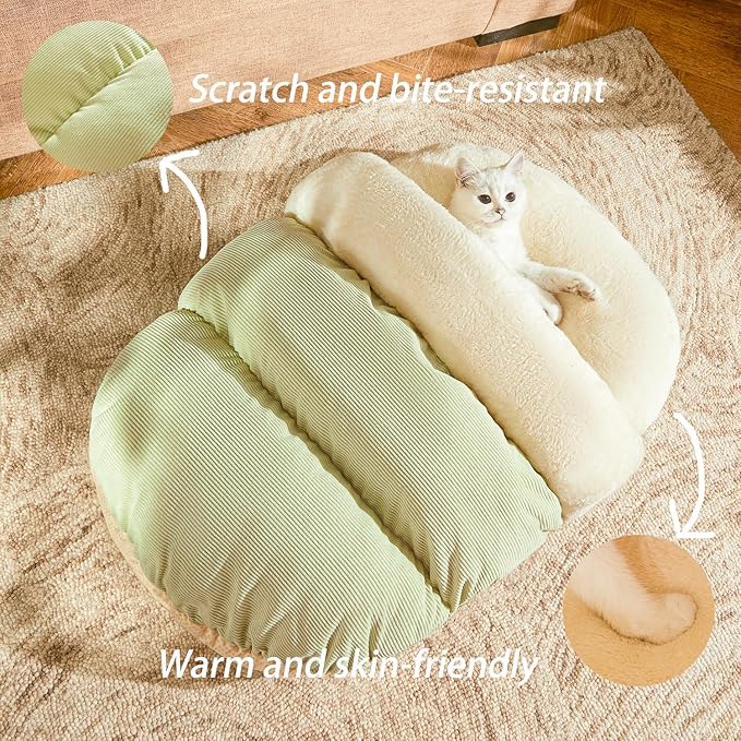 Cat Bed - Cat Cave Bed for Indoor Cats and Small Dogs, Cute Slipper Cat Cave Bed Cat House, Cozy & Soft Plush, Anti-Slip &Durable, Washable for Kittens and Puppies Under 15 lbs (24"x16", M, Green)