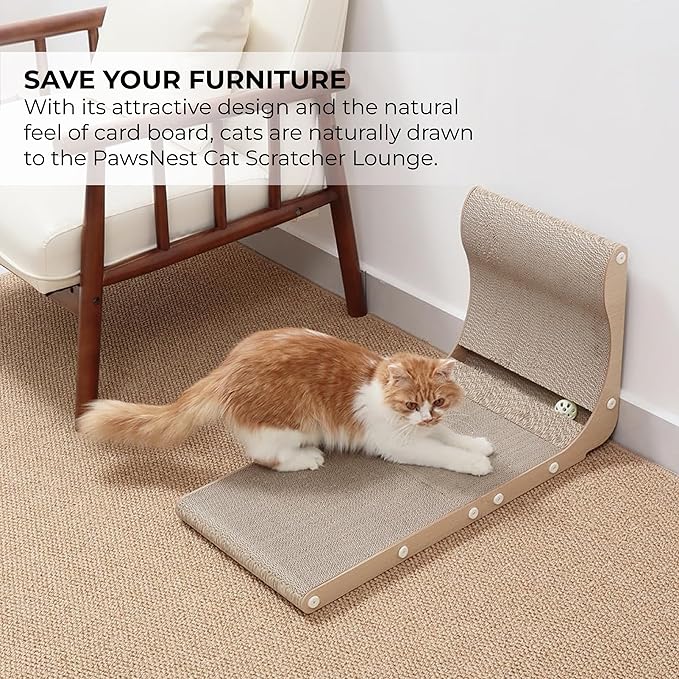 Paws NEST Cat Scratcher, 19.7 Inch L- Shaped Cat Scratch Post, Eco-Friendly for Indoor Cats, Includes Ball Toy & Premium Catnip, Non-Toxic, Easy Assembly