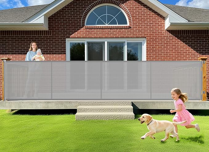 196 Inch Retractable Baby Gates Extra Wide, 41 Inch Reinforced Extra Tall Gate for Large Openings, Mesh Safety Gate for Kids Pets, Retractable Dog Gate for Pool Garages Doorway Indoor Outdoor, Gray