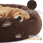 Bedsure Calming Dog Bed for Extra Large Dogs - Donut Washable Large Pet Bed, Anti-Slip Round Fluffy Plush Faux Fur Dog Bed, Fits up to 120 lbs Pets, Coffee, 45 inches