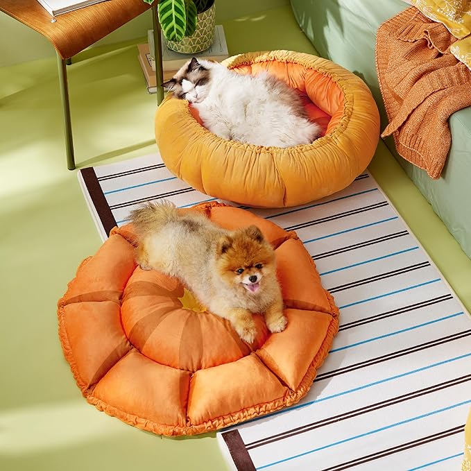 Lesure Cat Beds for Indoor Cats - Washable Cute Cat Beds with Versatile Dual-Use Design, Reversible Donut Pet Bed for Puppy and Kitten, 21x21x7 Inches