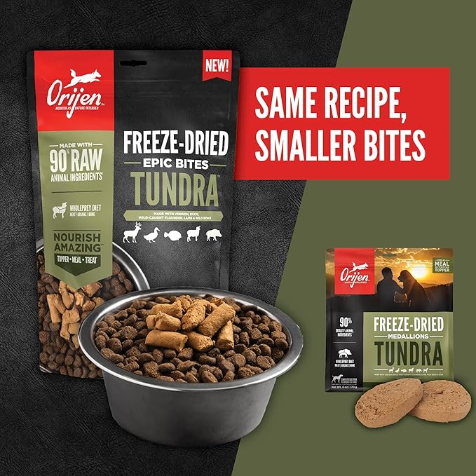 ORIJEN Epic Bites Freeze-Dried Dry Dog Food Tundra Recipe 6oz Bag