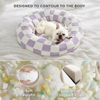 Lesure Donut Medium Dog Bed - Round Cat Beds for Indoor Cats Calming Pet Beds, Cute Modern Beds with Jacquard Shaggy Plush & Anti Slip Bottom, 30 Inch, Purple