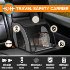 K&H Pet Products Enclosed Dog Cat Car Seat, Travel Safety Carrier for Pets, Dog Travel Car Seat, Soft-Sided Covered Cat Carrier, Washable Pad, Multiple Entrances, Mesh Windows - Small 17 X 16 X 15in