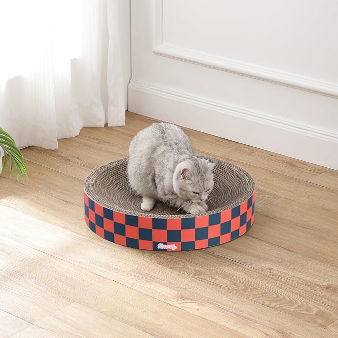 CSR1010D Nelson 20.13" Modern Cardboard Round Bowl Cat Scratcher with Catnip, Berry Cherry