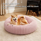 Bedsure Donut Large Dog Bed - Washable Faux Fur Dog Beds Large Sized Dog with Corduroy Fleece & Anti Slip Bottom, Round Pet Beds with Removable Cover, Blush Pink, 36x36x10 inches