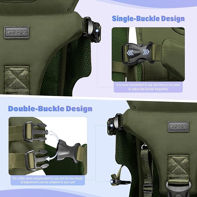 YUDODO Front Pet Carrier Backpack for Small Dogs and Cats, Secure and Breathable Mesh, Ergonomic Support, Adjustable for Walking, Hiking, or Travel (Army Green-Pro S)