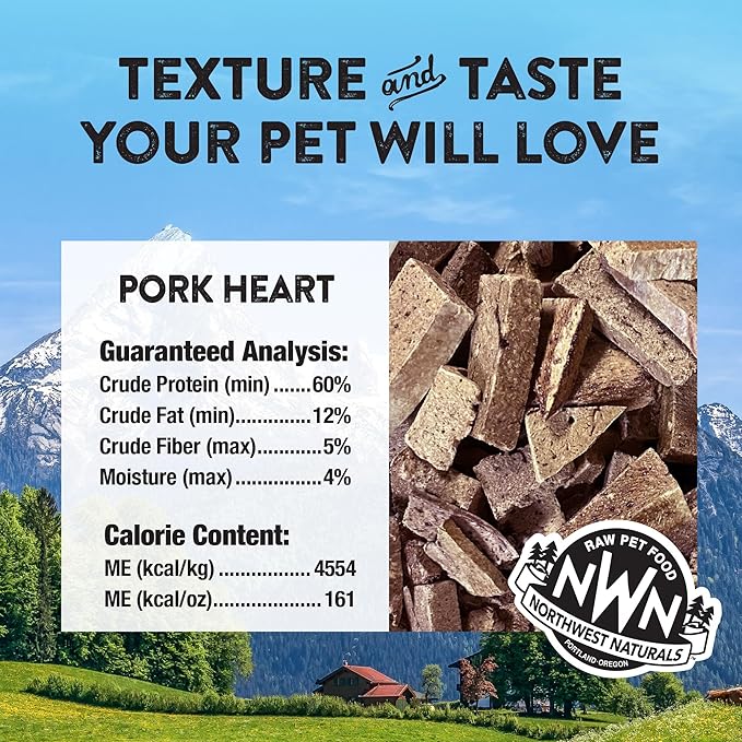 Northwest Naturals Raw Rewards Freeze-Dried Pork Heart Treats for Dogs and Cats - Bite-Sized Pieces - Healthy, 1 Ingredient, Human Grade Pet Food, All Natural, Proudly Made in USA, 3 Oz