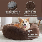 Bedsure Calming Dog Bed for Medium Large Dogs - Donut Washable Large Pet Bed, 33 inches Anti-Slip Round Fluffy Plush Faux Fur Dog Bed, Coffee