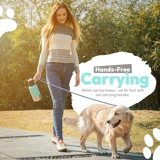 Stainless Steel Insulated Water Bottle with 2 Removable Water Bowls for Dogs – Leak-Proof Portable Dog Water Bottle - Travel Accessories for Dogs - 32oz - Teal