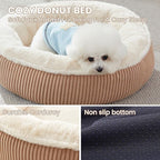 23 inches Donut Dog Bed for Small Dogs - Calming Round Puppy Bed with Removable &Washable Cover, Plush Faux Fur & Corduroy Pet Bed for Cats, Fits Pets up to 15 lbs(Brown,Small)