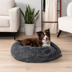 PetAmi Calming Dog Bed for Small Medium Dogs and Cats, Round Donut Washable, Fluffy Faux Fur Plush Cuddler Pet Kitten Cushion, Anti-Slip, Fits up to 45 lbs, 30 inch, Dark Gray