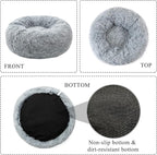 Calming Donut Dog Bed Large, Plush Round Cuddler Dog & Cat Bed, Anit-Anxiety Marshmellow Fluffy Faux Fur Cushion(28", Grey)