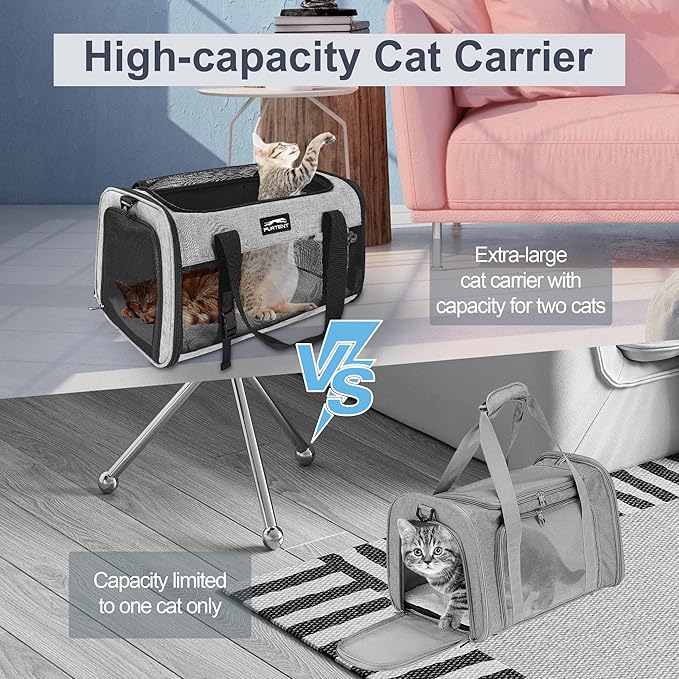 Cat Carrier Dog Carriers for Small Medium Dogs Large Cat Carrier Soft Sided Cat Carriers, Pet Travel Carrier Collapsible Cat Bag 0-25 Lbs, Puppy Kitten Carrier (Grey)