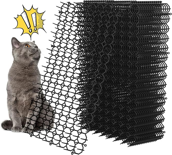 16 x 8 Inch Scat Mat for Cats, 16 Pack Scat Mat with Spikes Outdoor - Cat Deterrent Mat with Strips Digging Stopper, Cat Spike Mat to Keep Animals Away from Furniture