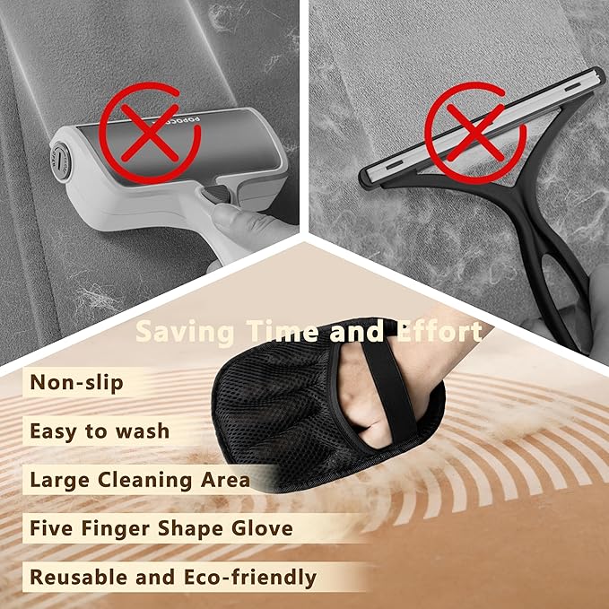 Pet Hair Removal Glove, Reusable Washable Pet Hair Remover for Cats Dogs, Electrostatic Cat Grooming Gloves for Pet Hair, Efficient Dog Hair Remover for Couch,Furniture,Clothes (Black)