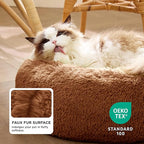Bedsure Calming Cat Beds for Indoor Cats - Small Cat Bed Washable 20 inches, Anti-Slip Round Fluffy Plush Faux Fur Pet Bed, Fits up to 15 lbs Pets, Caramel