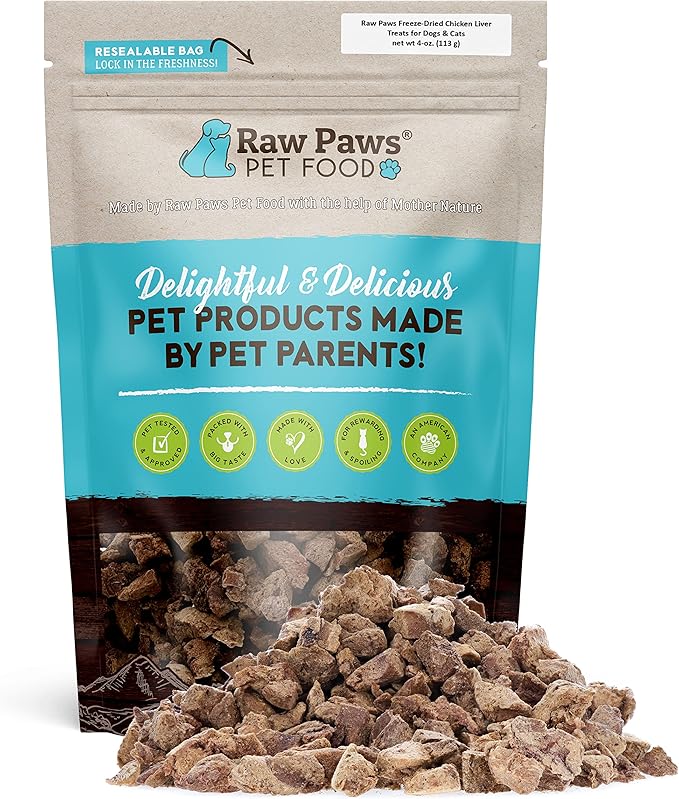 Raw Paws Freeze Dried Chicken Liver Dog & Cat Treats, 4-oz - Made in USA - Liver Treats for Dogs & Cats