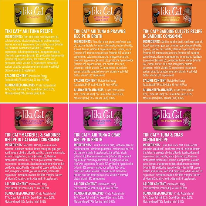 Tiki Cat Seafood Selects, Ultimate Variety Pack, 36 High Protein Servings with Real Flaked Fish, Wet Cat Food Mega Pack, 2.8 and 3 oz. Cans (Pack of 36)