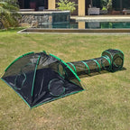 3-in-1 Outdoor Cat Enclosure, Portable Catio for Outside, Outdoor Cat Tent with 2 Tents and 1 Straight Tunnel, Green Enclosed Playpen for Kitty and Other Small Animals, Support Expansion