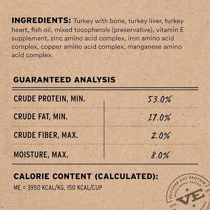 Vital Essentials Freeze-Dried Raw Turkey Meal or Mixer Cat Food Soft Nibs | 99% Turkey, Organs & Bone | 12 oz