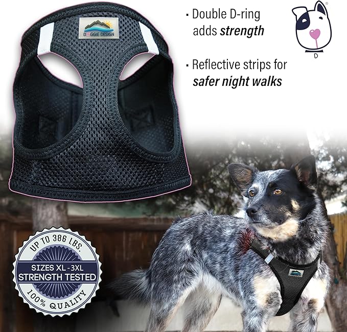 Doggie Design Dog Harness - No Choke Dog Harness, Dog Vest, Mesh Polyester, Pet Harness, Simple Step in and Go Design, Harness for Dog - Black, 2XL