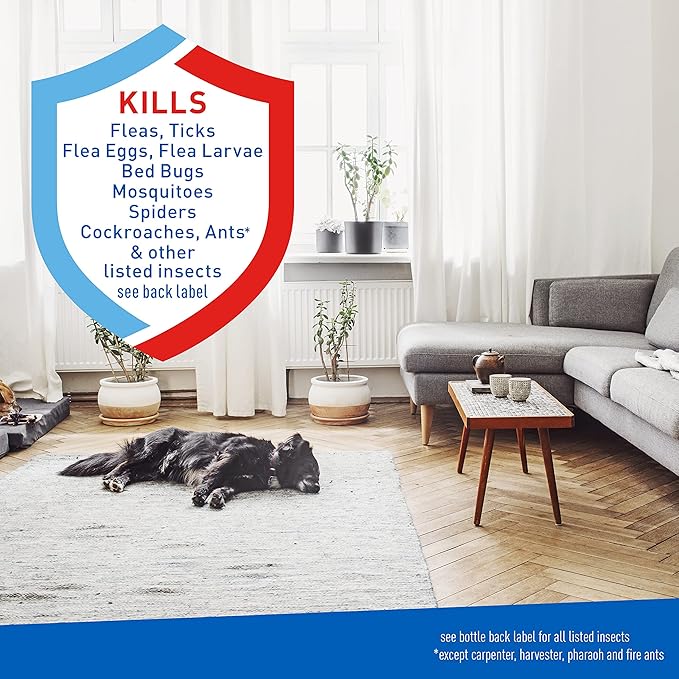 ADAMS Flea & Tick Home Spray, Kills Fleas, Flea Eggs, Flea Larvae, Bed Bugs, Ticks, Ants (Except Carpenter, Harvester, Pharaoh & Fire Ants), Cockroaches, Spiders, & Mosquitoes In The Home, 24 Fl Oz