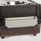 IRIS USA 2-in-1 Elevated Dog Bowls 6" H with Airtight Pet Food Storage Container Holds Up to 5 Lbs, Removable 4 Thick 16 oz Stainless Steel Bowls, at Home or Camping Pet Dish Bowl Set, Smoke/Black