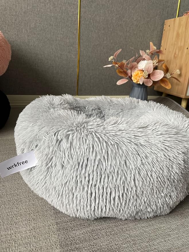 Extra Small Dog Bed Cute Grey Dog Bed Washable 19 inches Donut Fluffy Small Pet Beds,Calming Anti Anxiety Round Fits up to 10 lbs Soft Warm Pets Beds for Puppy Dogs Indoor