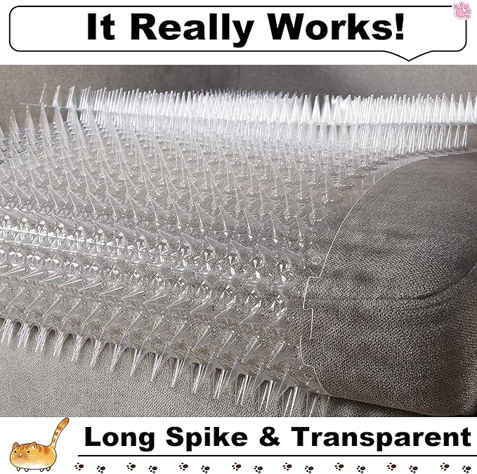 16 Pack Cat Repellent Outdoor Mat Cats Dogs Plastic Bendable Spiked Deterrent Training Repellent PET Mats with Spikes for Indoor Outdoor Supplies, 18.3 Square Feet, 16 x 13 Inch(Clear)