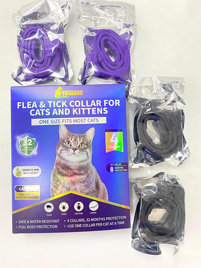 4 Pack Flea Collar for Cats, 32 Months Flea and Tick Prevention for Cat, Waterproof Natural Cat Fleas and Ticks Treatment, Adjustable Fleas and Ticks Collar for Cats Kittens(Black & Purple)