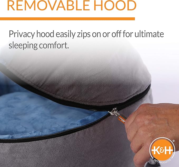 K&H Pet Products Self-Warming Kitty Bed Hooded Pet Bed for Cats or Dogs Blue/Gray Large 20 Inches