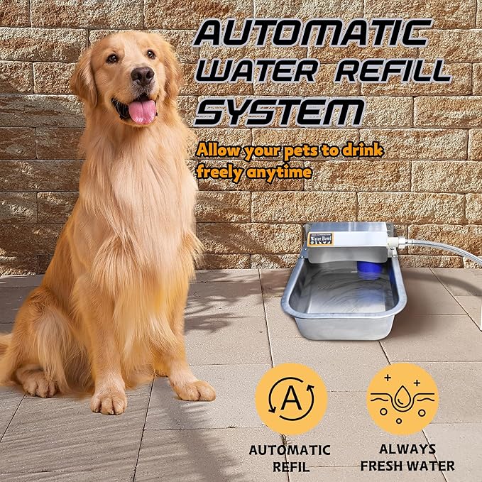 Automatic 304 Stainless Steel Dog Water Dispenser | 101oz/3L High-Volume Outdoor Pet Feeder | Auto-Fill, Anti-Tip, Wall/Ground Mount & Effortless-Clean Design