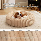Bedsure Donut Medium Dog Bed - Washable Faux Fur Dog Bed Medium Size Dog with Corduroy Fleece & Anti Slip Bottom, Round Pet Beds with Removable Cover, Sandy Tan, 30x30x8 inches