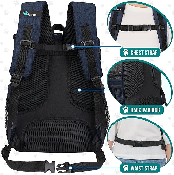 PetAmi Dog Backpack Carrier, Airline Approved Cat Backpacks for Carrying Small Large Cats, Pet Carrier Back Pack, Ventilated Soft Sided for Travel, Hiking, Camping, Max 18 lbs, Navy