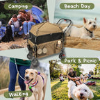 Foldable Pet Wagon Dog Stroller with Removable Fully Zipped Tent, Pet Travel Wagon with Extendable Ramp Built-in Storage Attached Water and Food Station