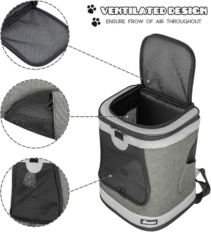 JESPET & GOOPAWS Pet Backpack Carrier for Small Dog, Puppy, Soft Carrier Backpack Ideal for Traveling, Hiking, Walking and Outdoor Activities with Family (Smoke Grey)